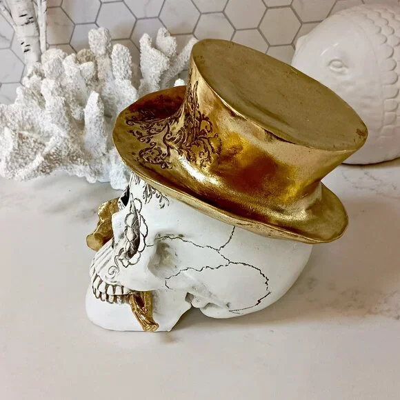 NEW! GOTH GLAM SKULL SKELETON ROSE & HAT - Picture 3 of 5